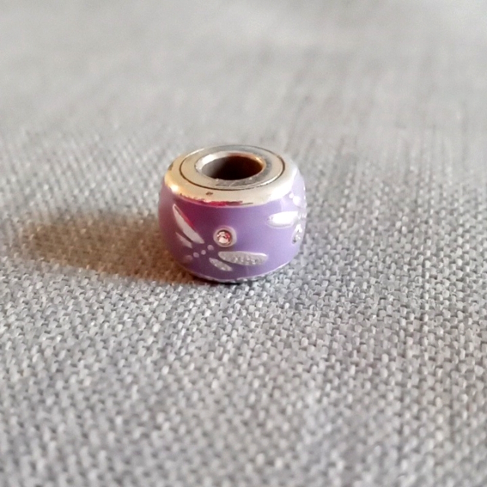 PURPLE ENAMEL BRIGHTON BEAD WITH CRYSTAL DRAGONFLIES